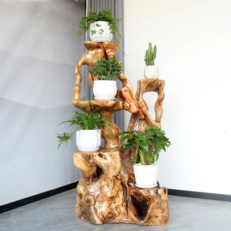 天然根雕花架木根底座客厅摆件随形树根盆景架阳台根艺原木标本架