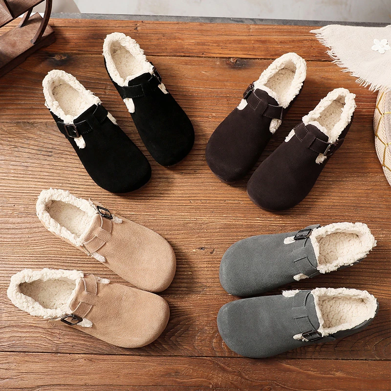 羊羔毛博肯包头鞋女2022秋冬新款外穿毛毛加绒包跟时尚套脚懒人鞋