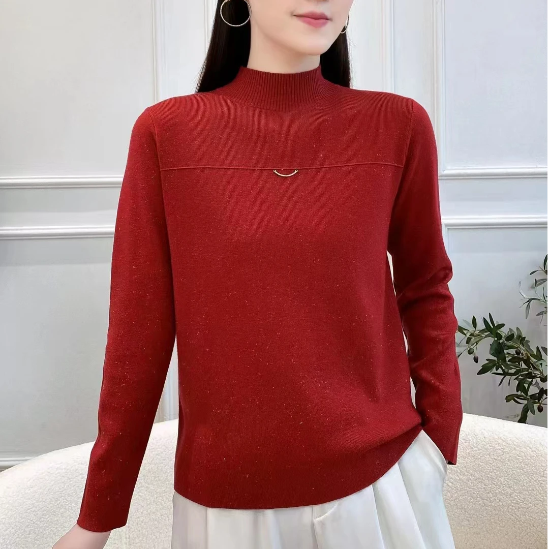 七色冬季新款女装半高领纯色百搭柔软针织保暖毛衣长袖上衣98298