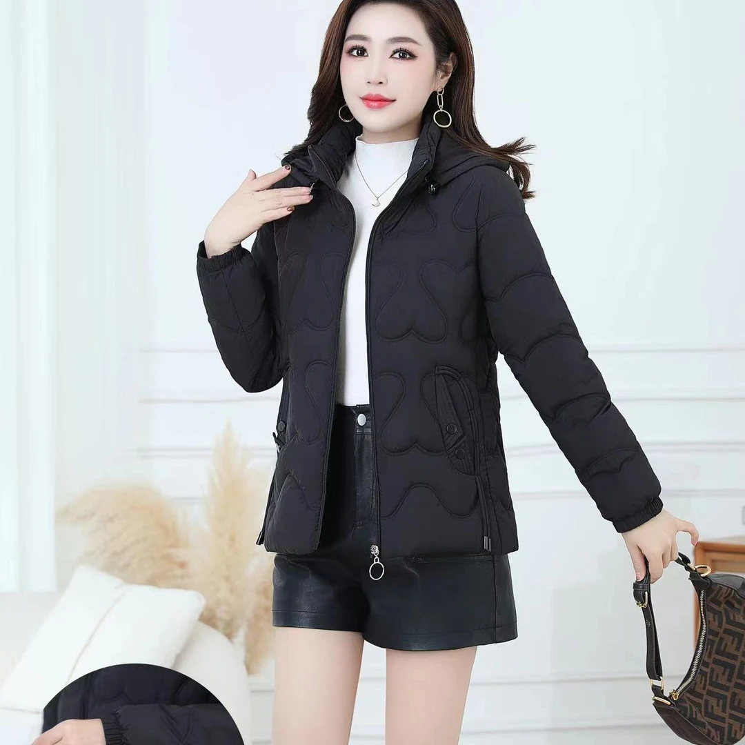 2024韩版连帽棉衣女棉服修身轻便外套妈妈冬装休闲百搭小棉袄88