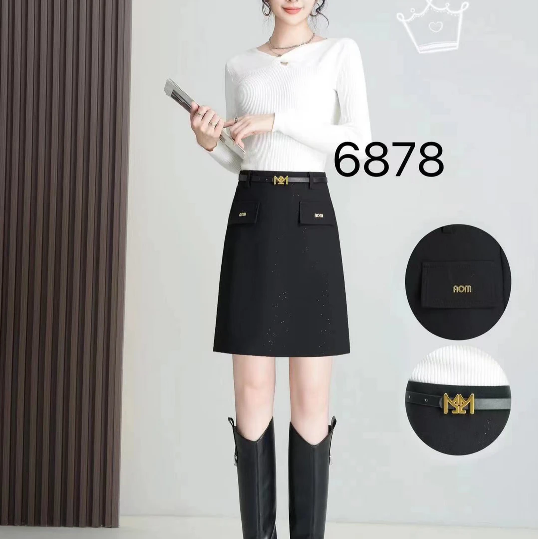 韩版品质女装休闲遮肉a字短裙女2024新款显瘦气质包裙半身裙6878