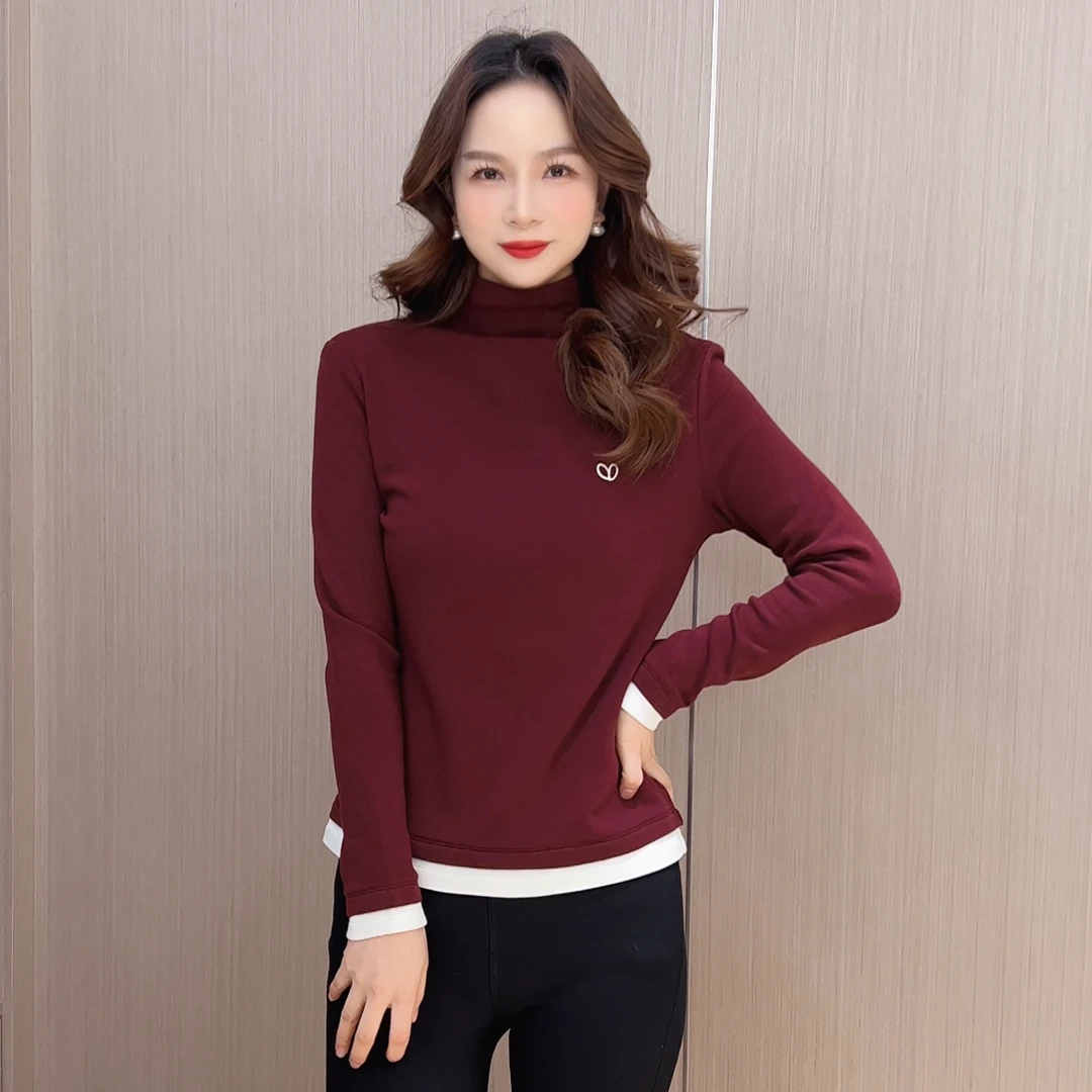 【暖绒打底】立领刺绣磨毛抓绒洋气内搭秋冬假两件长袖T恤百搭显瘦