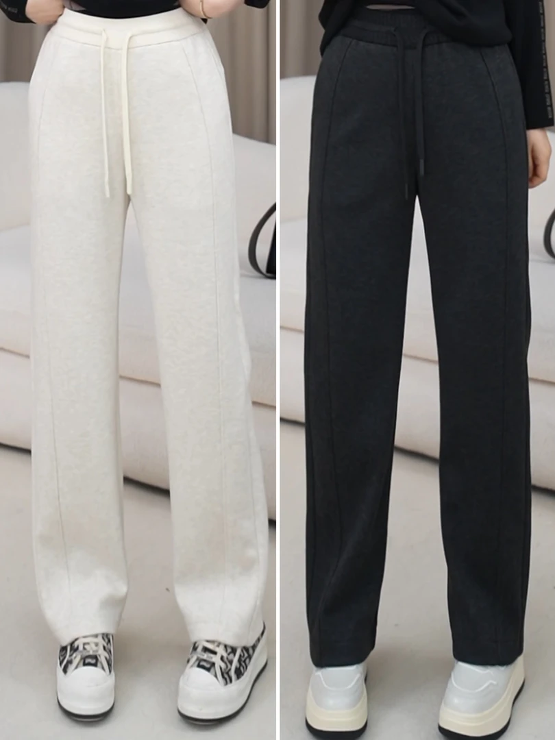 【竹杆腿】加厚暖绒羊毛窄窄版直筒阔腿长裤