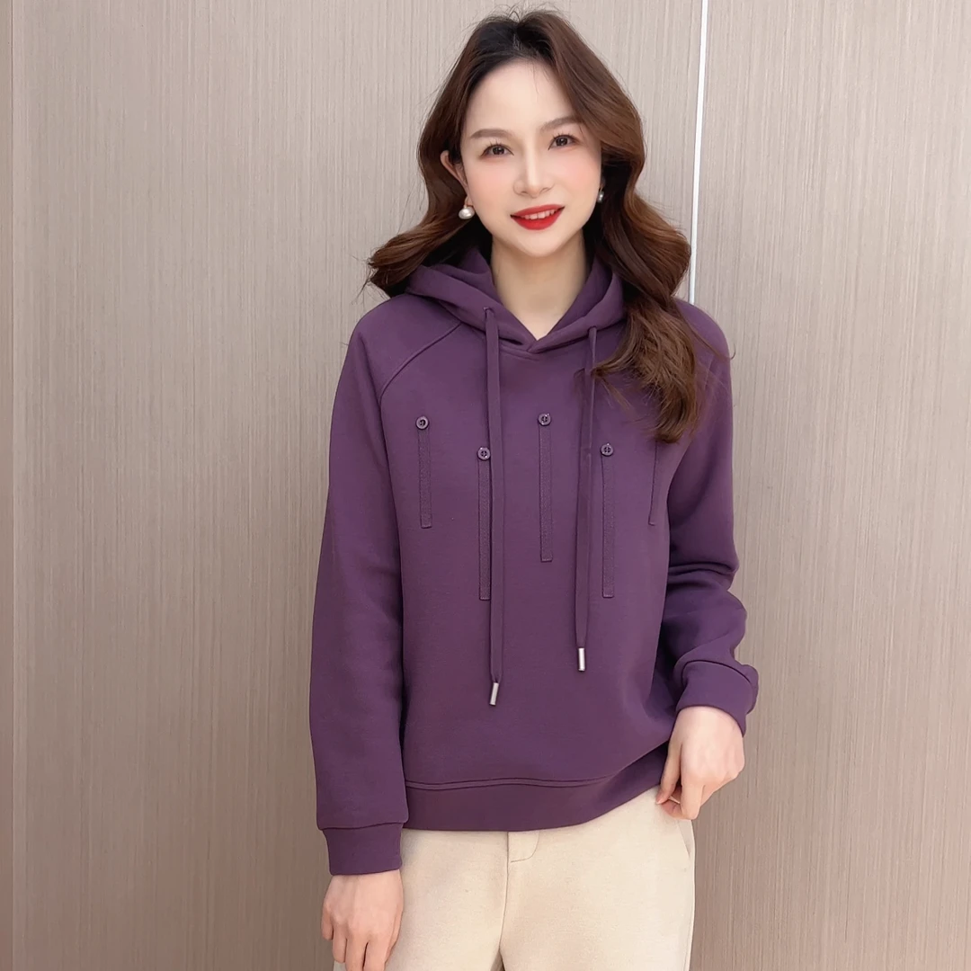 【钢琴曲】亲肤柔软有骨感减龄休闲连帽加绒卫衣