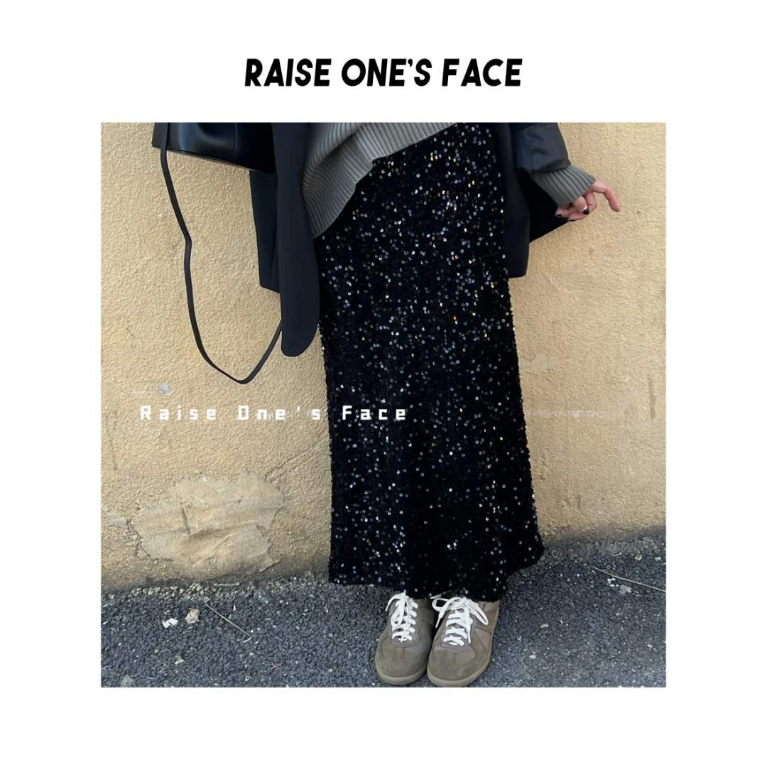 Hui Zhi-【流金岁月】2.0 7680 亮片丝绒半身裙