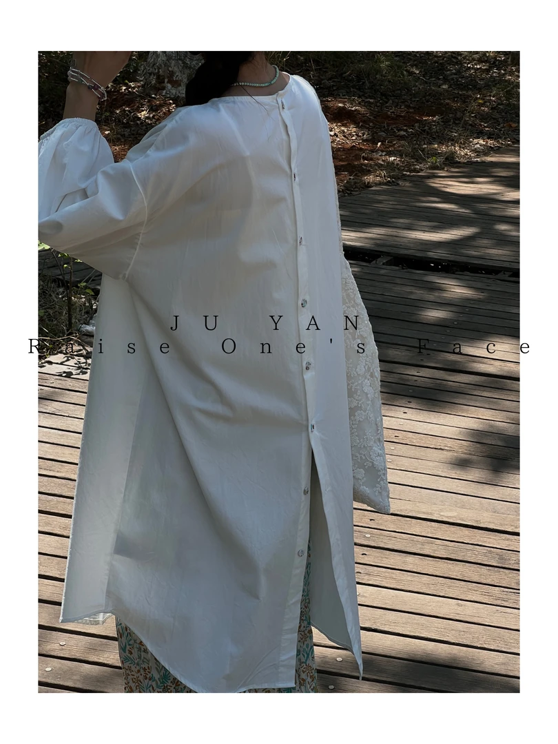 JU YAN【晴天】CY-6069 春夏新款简约百搭休闲设计感中长款中袖衬衫