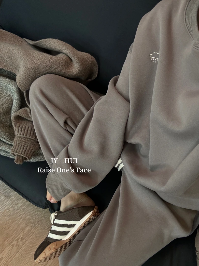 HUI - 【冬野】2.0  1092 秋冬加绒高级慵懒风卫衣套装