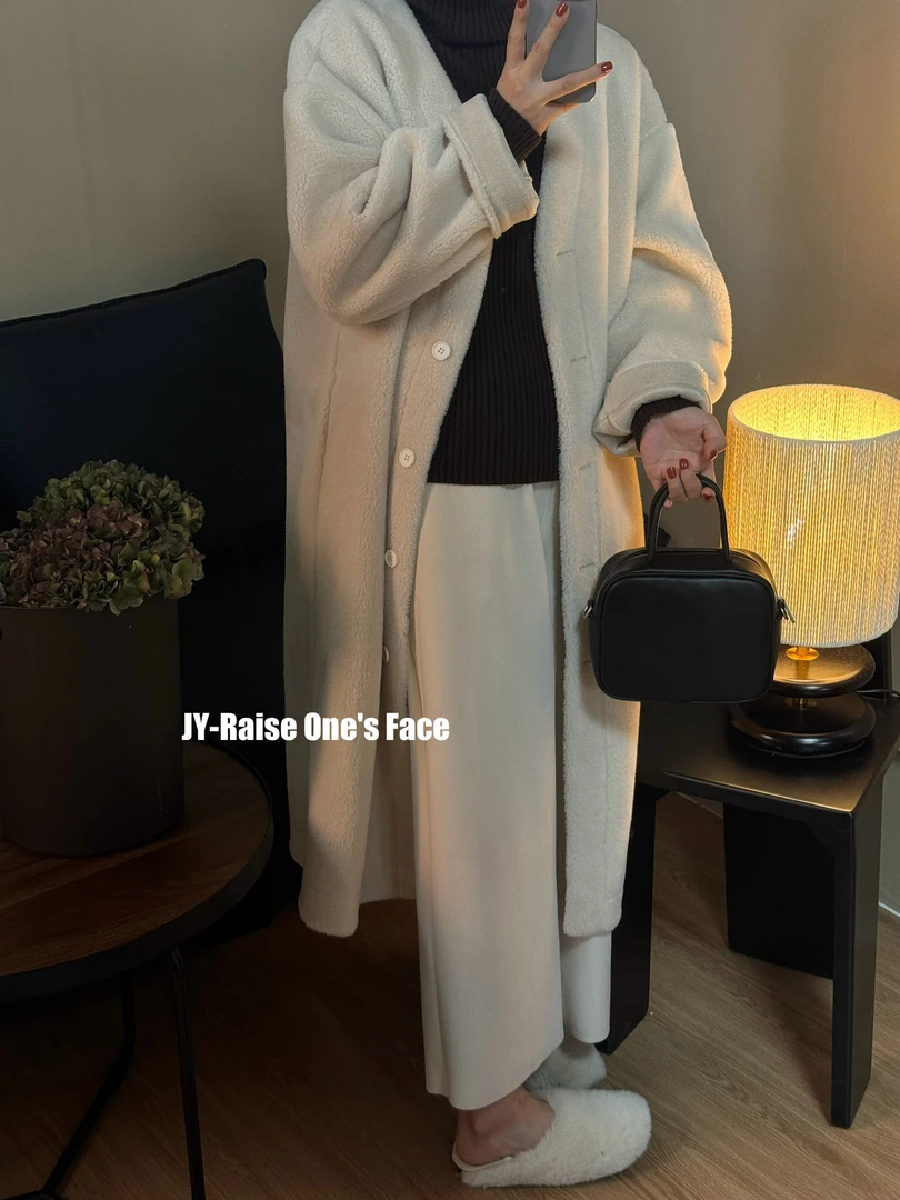 HUI - 【凛冬】 3010 秋冬毛毛宽松廓形简约长款外套