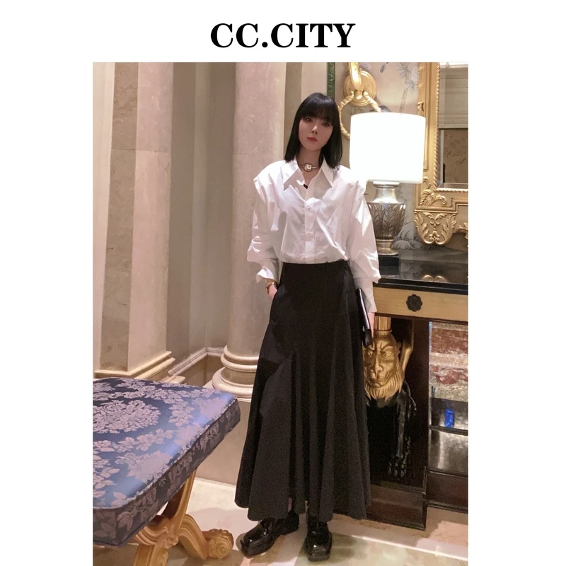 【蔡丽丽&添羽】时尚洋气简约百搭衬衣半裙6X152