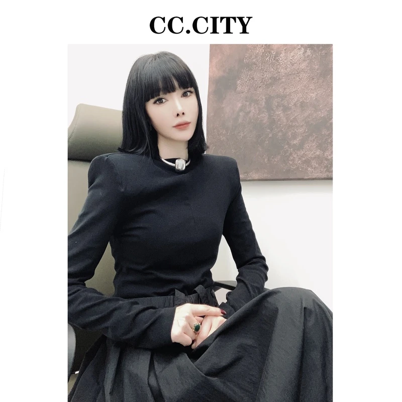 【蔡丽丽&添羽】时尚洋气个性针织拼接衬衣连衣裙6X171