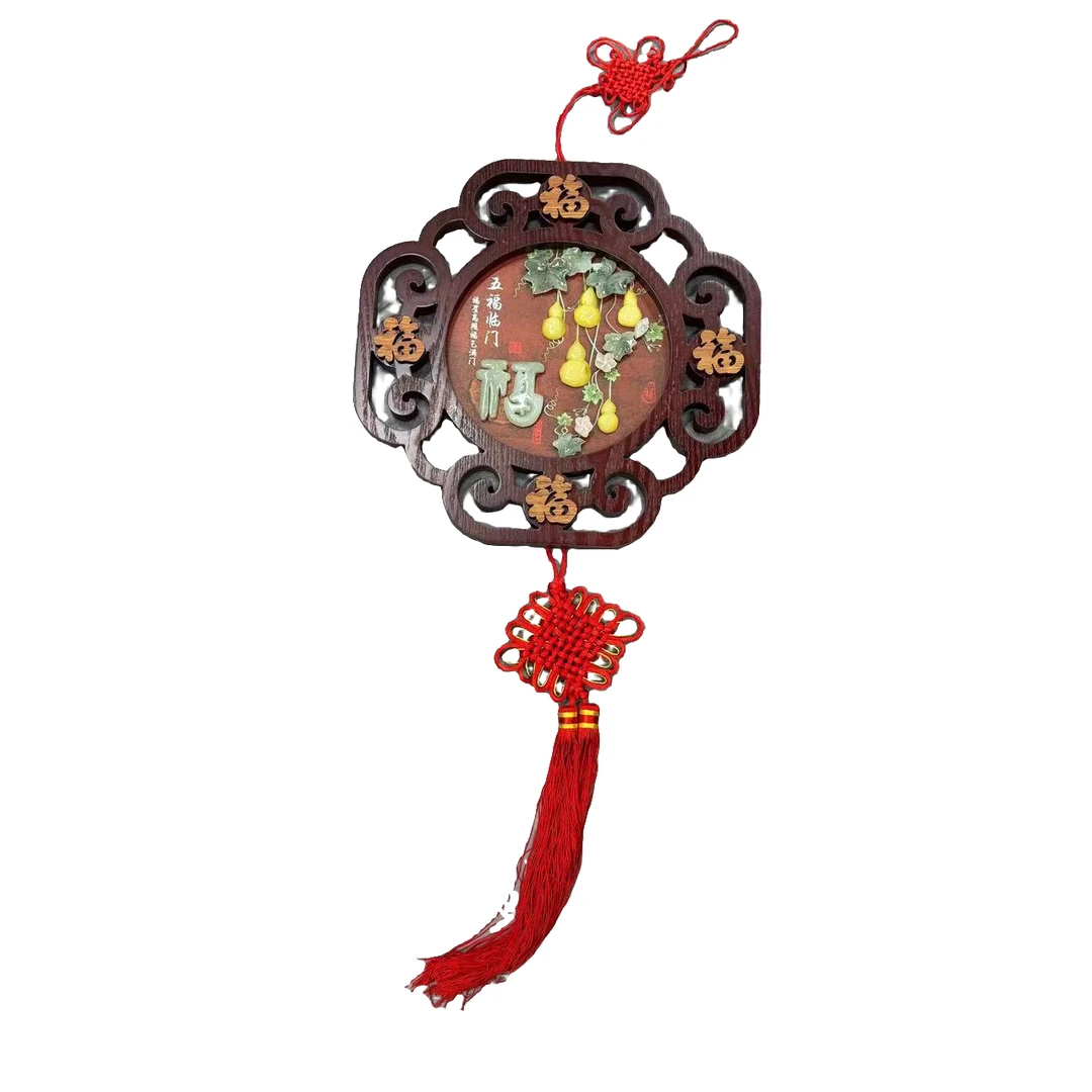 (Y)39*39五福临门(2294)如意四福框玉雕画天然玉石滑石玉中式挂画