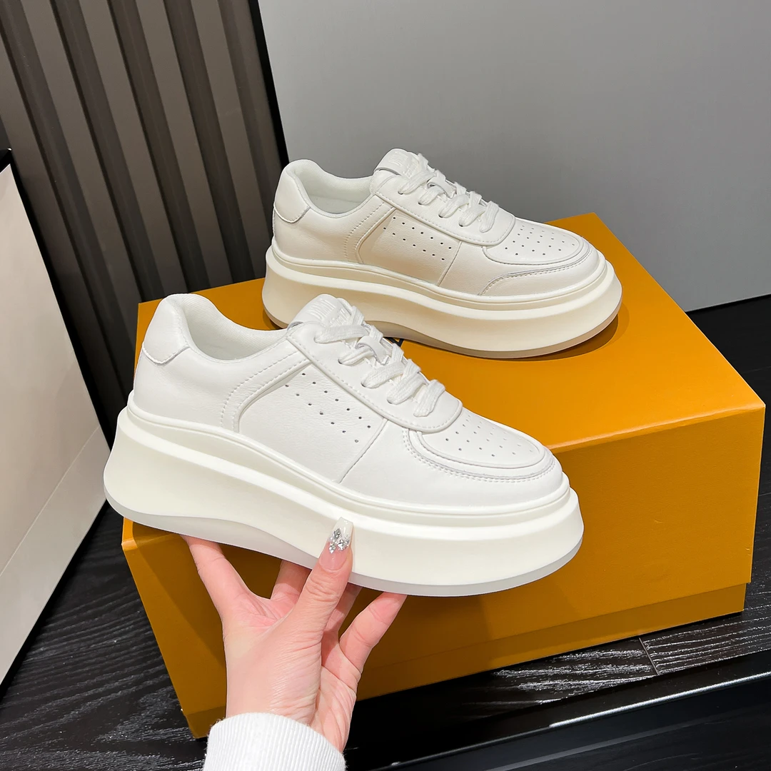 牛皮厚底2025年新款松糕鞋女鞋百搭春夏增高小白鞋时尚真皮