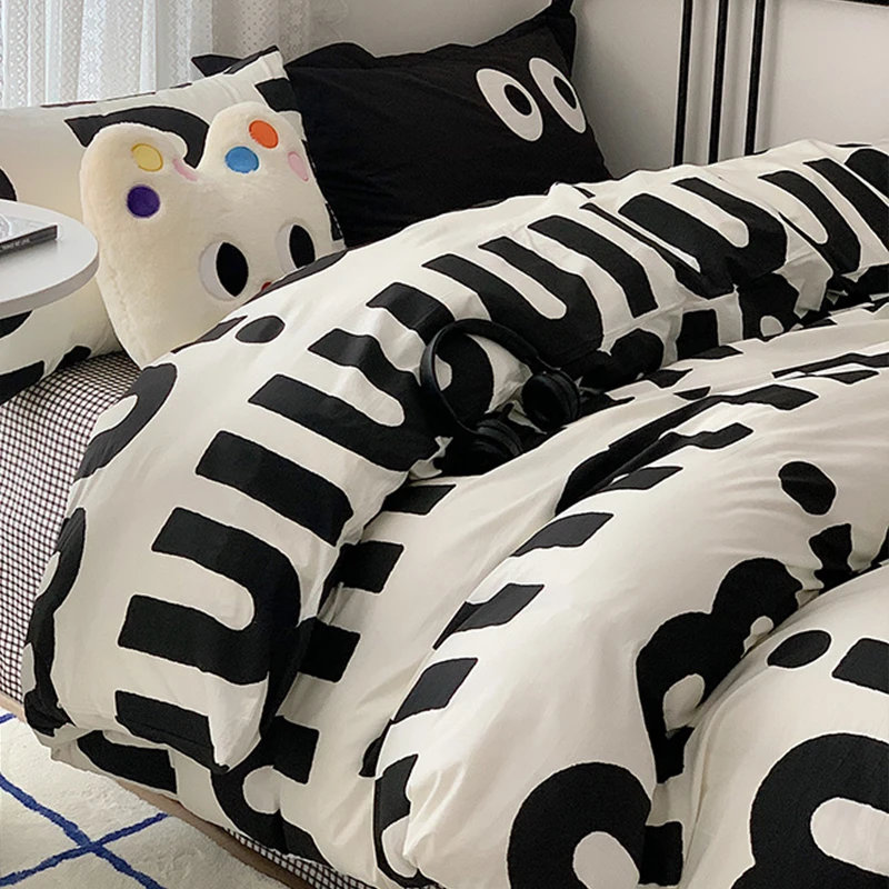 北欧纯棉床上四件套全棉100简约床品字母床单被套床笠宿舍三件套4