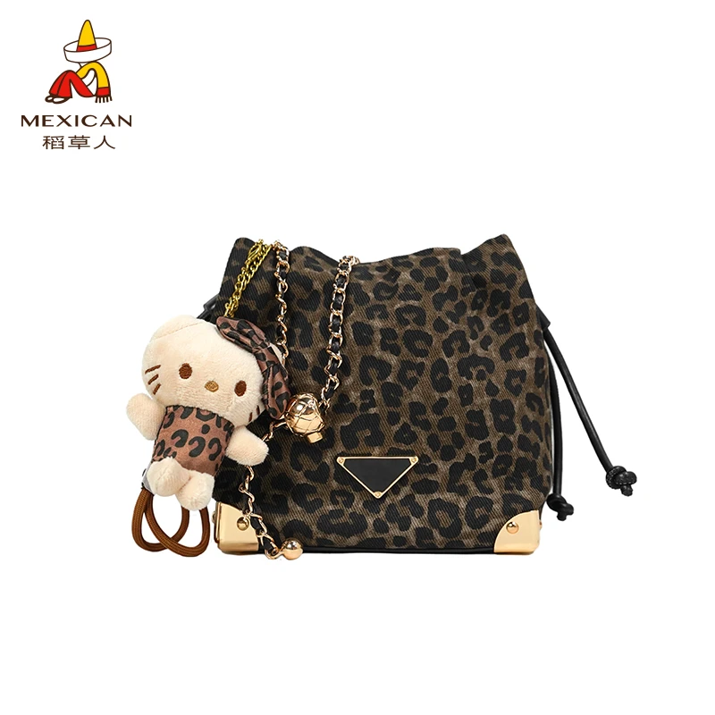 稻草人24新款豹纹系列精致大容量水桶包包通勤斜挎包包精致链条