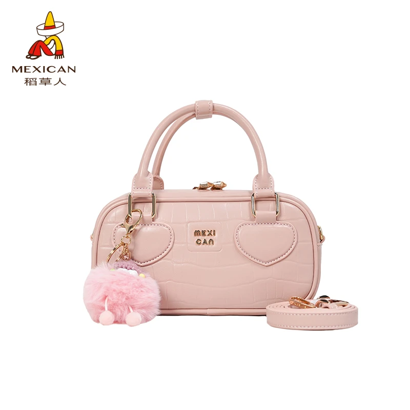 稻草人2024新款按压纹手提波士顿包包大容量斜挎包包女士