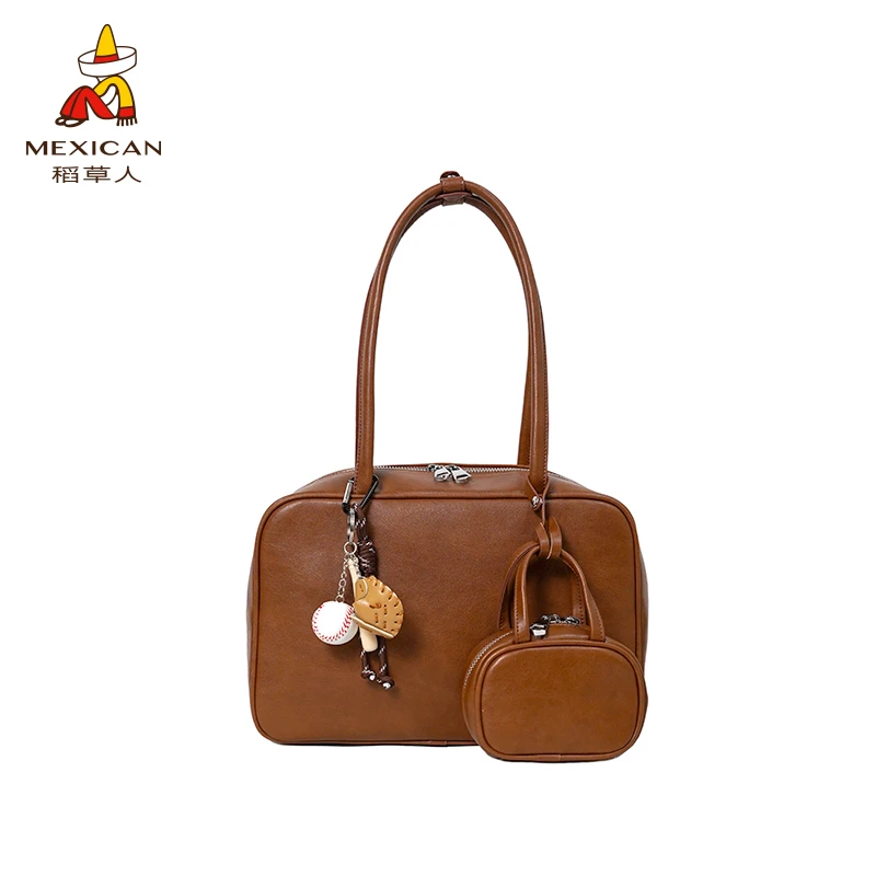 稻草人25春季时尚托特波士顿女士包包精致小包挂件