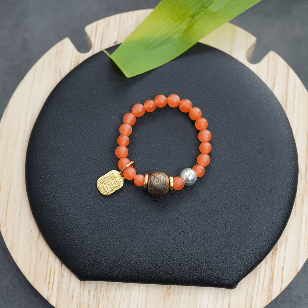 宝山南红柿子红戒圈沉香DIY925银镀金配饰轻奢国风古风时尚福气牌