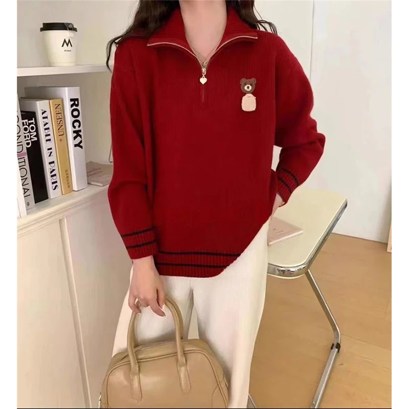 加厚女士半拉链毛衣女款2024新款冬季慵懒风爆款秋冬内搭打底衫