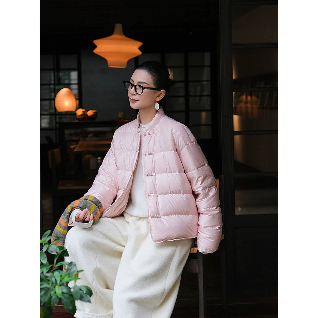 麻霖原创设计女装冬新品95白鸭绒轻量流光缎新中式盘扣羽绒服