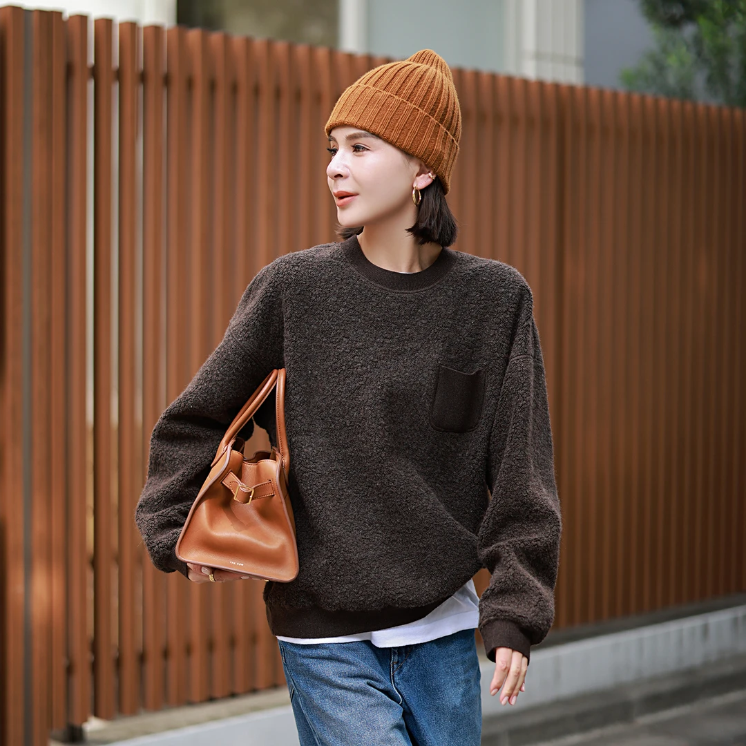 麻霖原创秋冬新品日本进口限量色织纱圈圈毛柔软复合套头衫卫衣