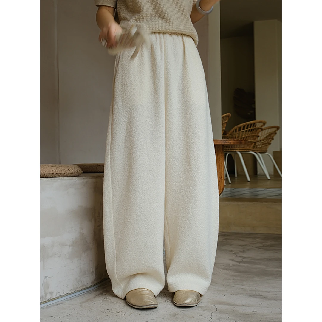 麻霖原创设计绵羊毛混纺斜纹针织布休闲文艺显瘦镰刀长裤