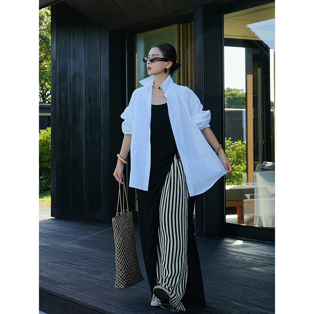 麻霖自然主义女装早秋新品简约基础百搭大廓形棉宽松白衬衫