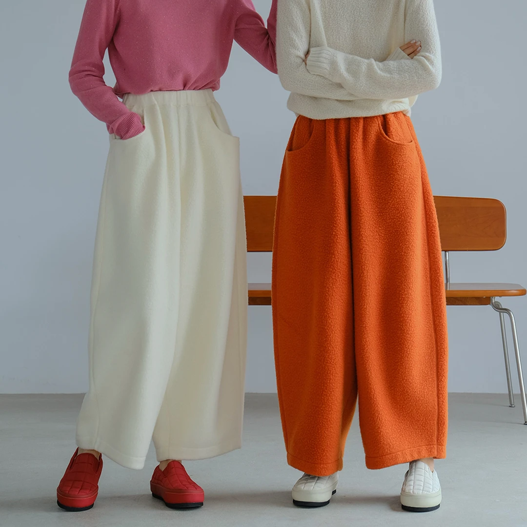 麻霖秋冬新品柔软舒适摇粒绒蓬松Q弹松紧腰宽松百搭萝卜裤