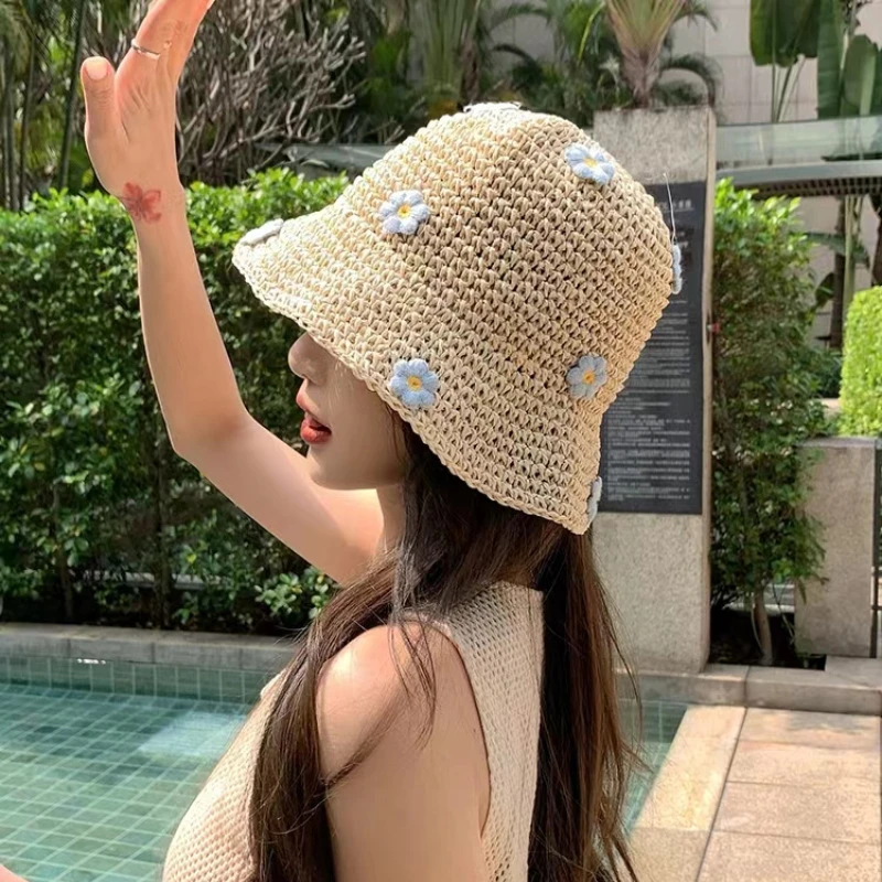 日系甜美可爱小花草帽女夏天海边沙滩遮阳户外防晒小清新太阳帽子