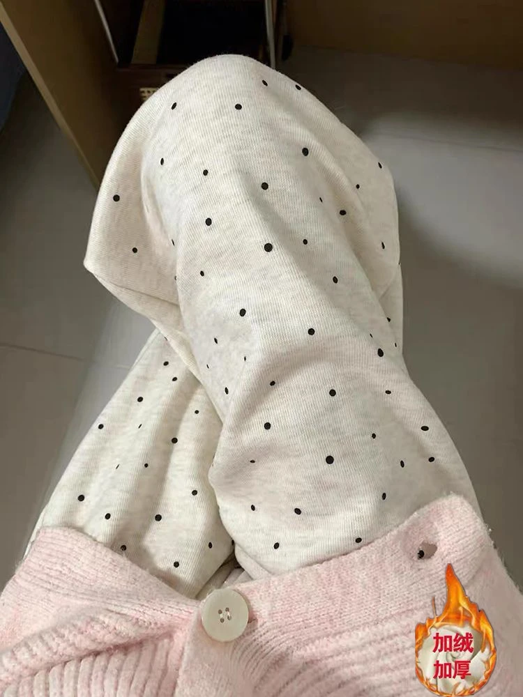 孕妇裤秋冬季2024年加绒加厚波点糯米裤女秋冬高腰垂感休闲阔腿裤