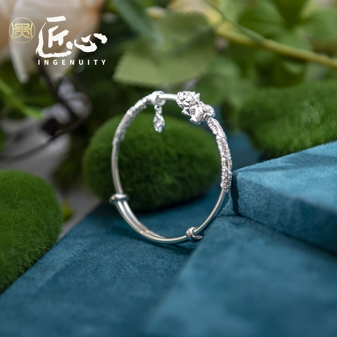 贵人匠心 足银手镯 手工 时尚 民族风 实心 可调节 气质