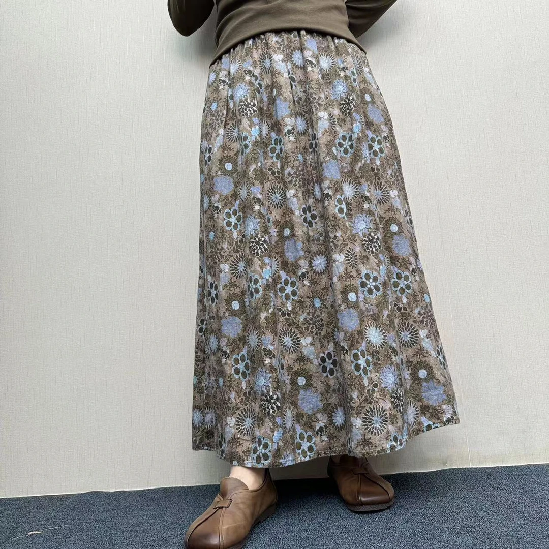 新款亚麻碎花半身裙