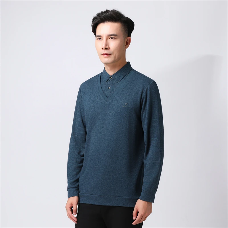 Y003男装秋冬季男式时尚双领设计假两件商务休闲针织衫 003