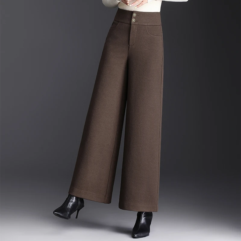 毛呢阔腿裤宽松女加厚保暖裤子秋冬高腰垂感显瘦长裤时尚休闲裤子