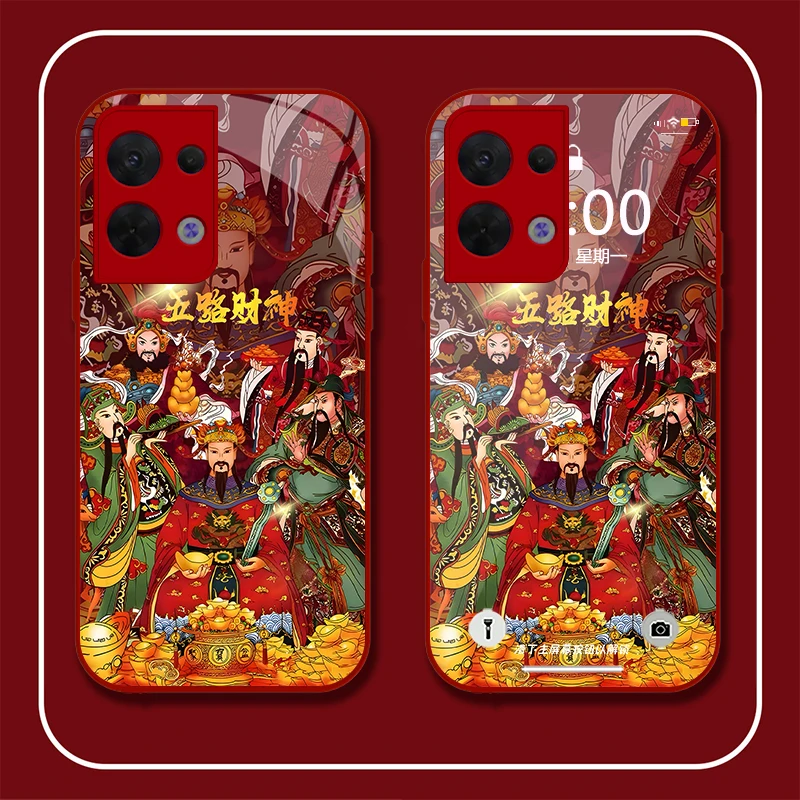 适用于【OPPO Reno8】新款五路财神镜头全包液态玻璃硅胶手机壳