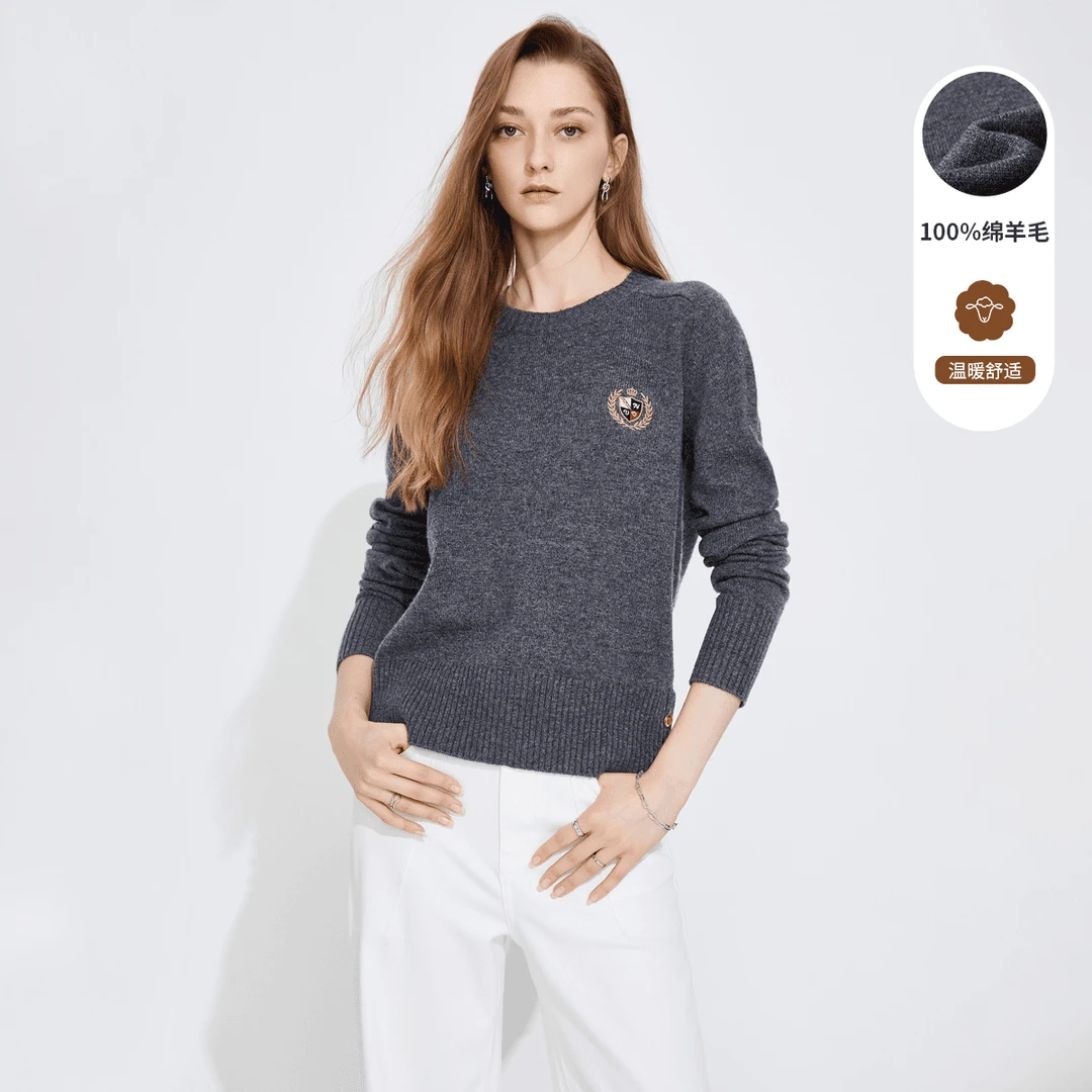 navigare意大利小帆船秋冬女士长袖针织衫圆领套头舒适百搭保暖