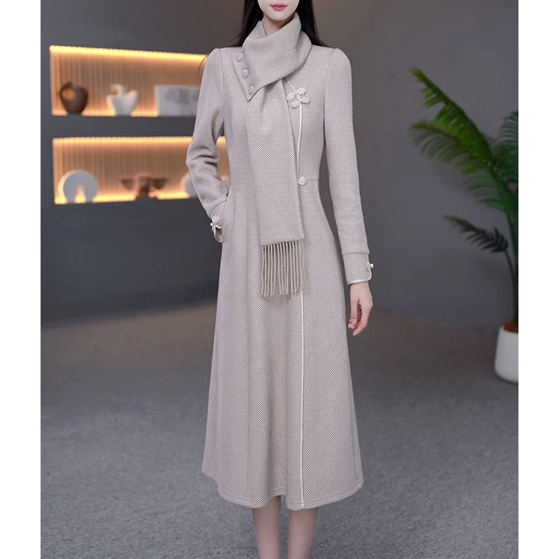 嘉美DBF-24B443YR 新款秋冬季加厚显瘦时尚中长款连衣裙M-5XL