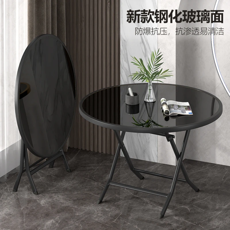 折叠桌简易方桌家用钢化玻璃餐桌户外阳台圆桌茶馆棋牌桌小户型