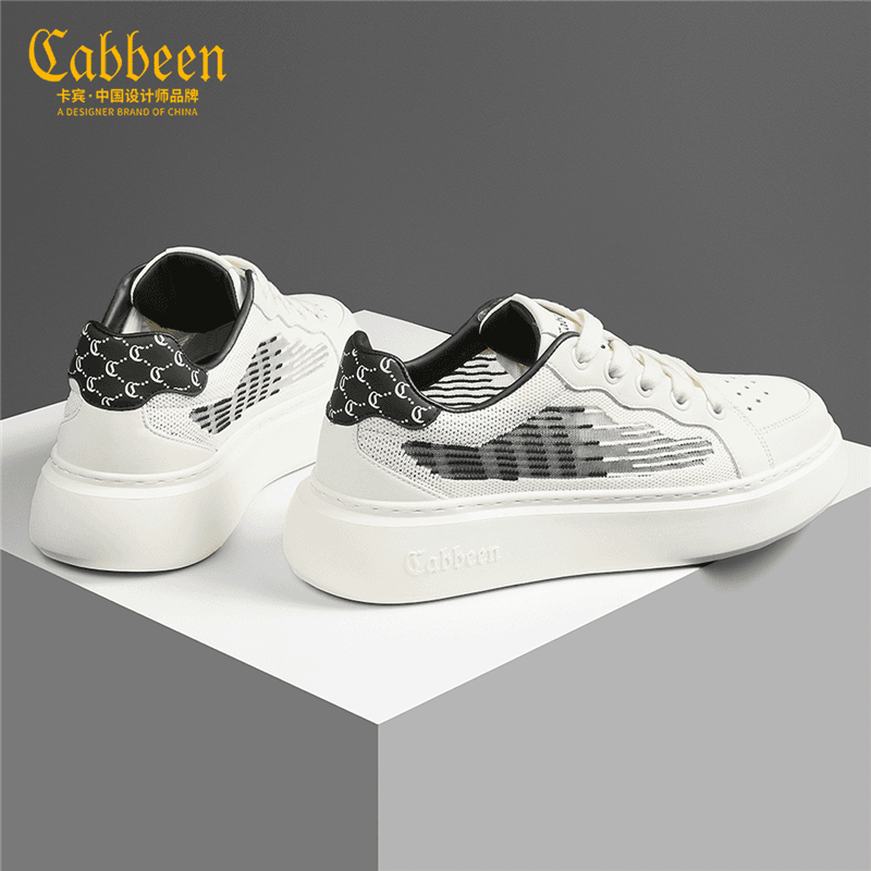卡宾板鞋男轻奢潮鞋厚底小白鞋2024夏季透气鞋子韩版新款休闲男鞋