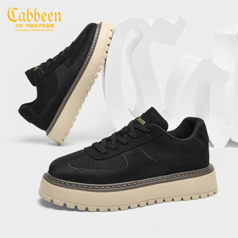 卡宾男鞋美式工装鞋2024秋冬季新款百搭男士低帮黑色板鞋高端潮鞋