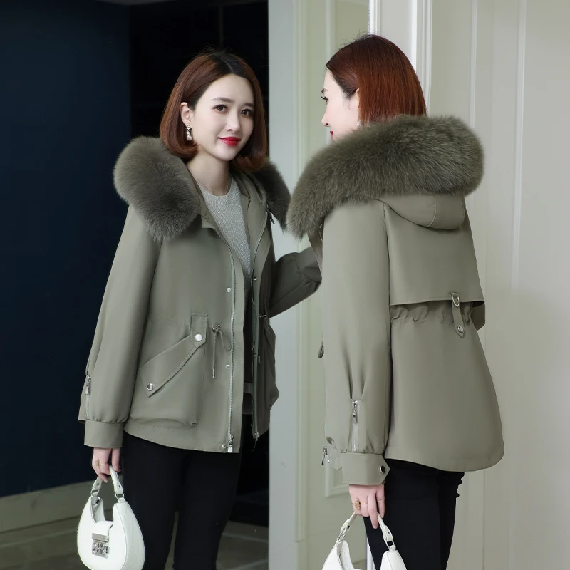派克服女2025冬季新款可拆卸狐狸毛领皮草外套短款小个子加绒加厚
