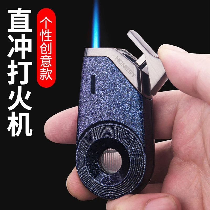 新款百诚摩轮创意充气打火机把玩解压透明气仓直冲蓝焰男士礼品