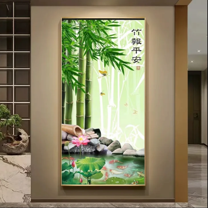 【节节高升】竹报平安装饰画竹子竖版走廊过道挂画入户玄关晶瓷画