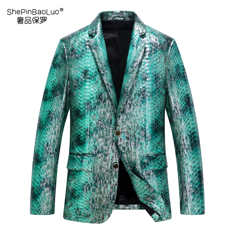 BaoLuoShePin/保罗奢品男士进口蟒蛇皮西装领高端皮衣外套9007