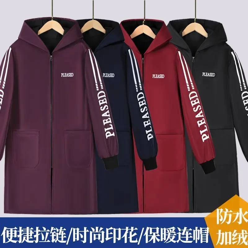 冬季加绒防水外穿耐脏工作服防尘新款女士长袖连帽防油厨房罩衣1