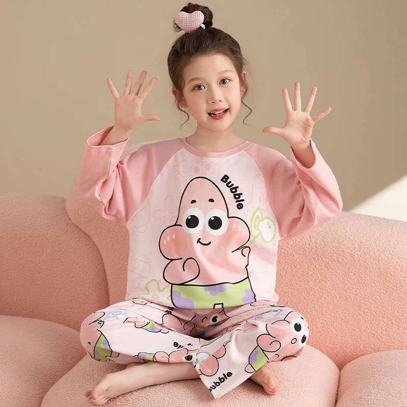 儿童家居服女童纯棉长袖薄款春秋季中大童卡通小女孩宝宝睡衣套装