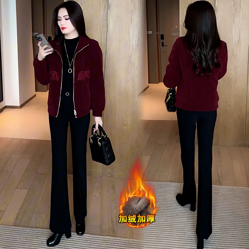 加绒加厚短外套女2024冬季新款洋气显瘦小个子百搭休闲夹克上衣