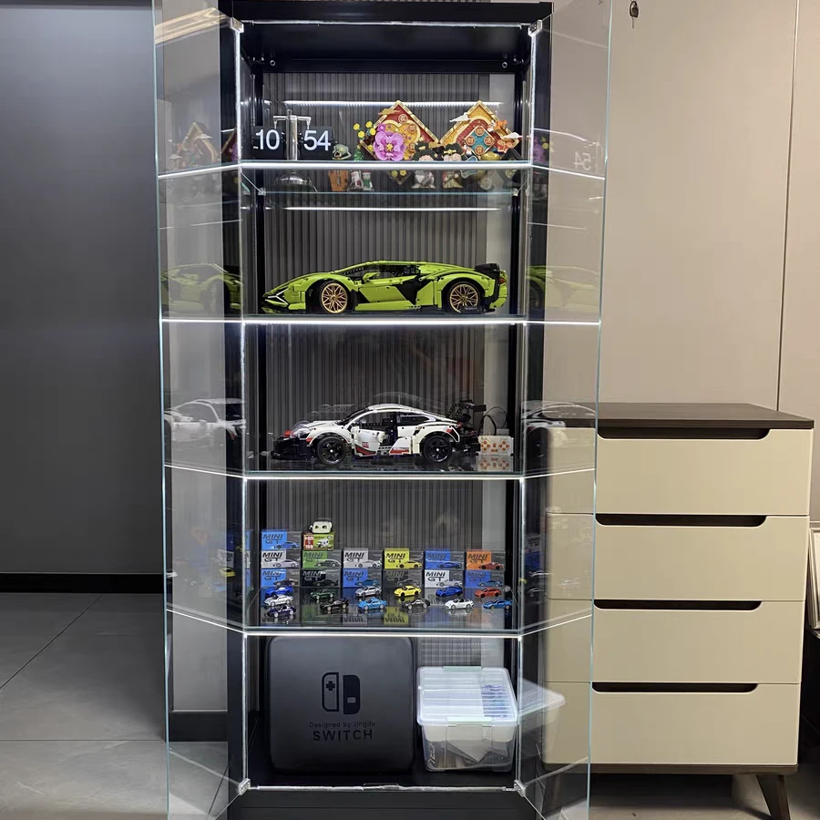 展示柜玻璃门乐高收纳展示柜高达柜子透明防尘带锁礼品展示柜带锁