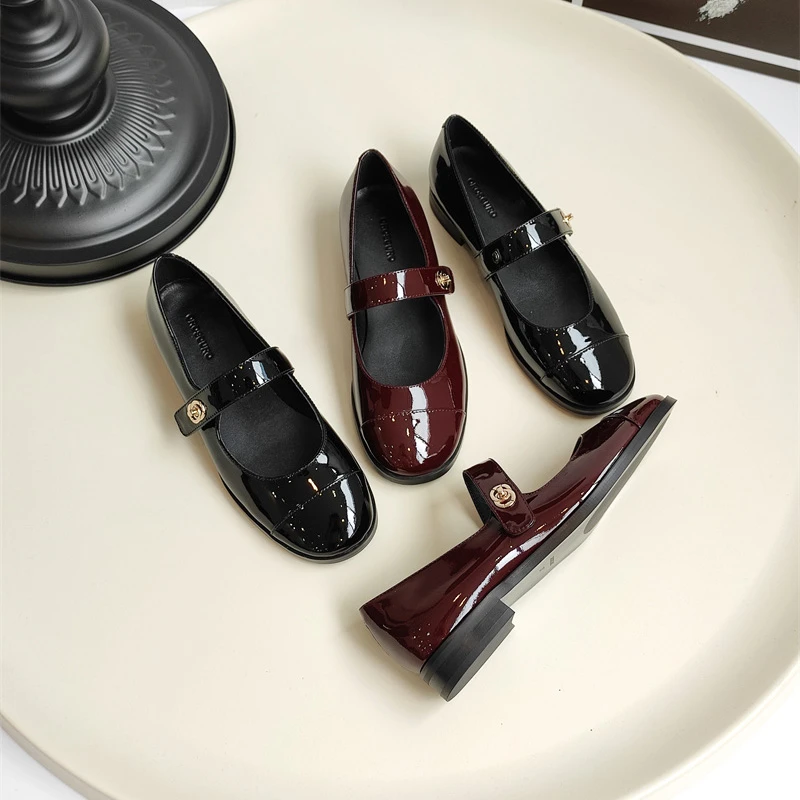 慕林娜  真皮法式甜美浅口玛丽珍鞋粗跟小香百搭圆头单鞋女 0306