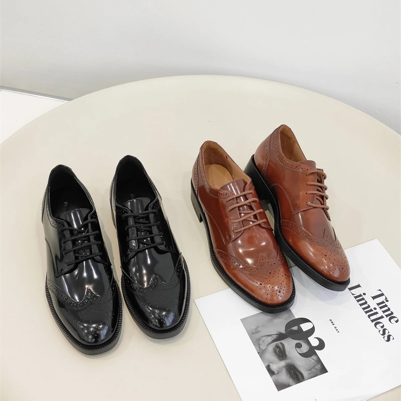 慕林那 真皮英伦风复古系带雕花皮鞋圆头百搭商务小皮鞋女 1590-2