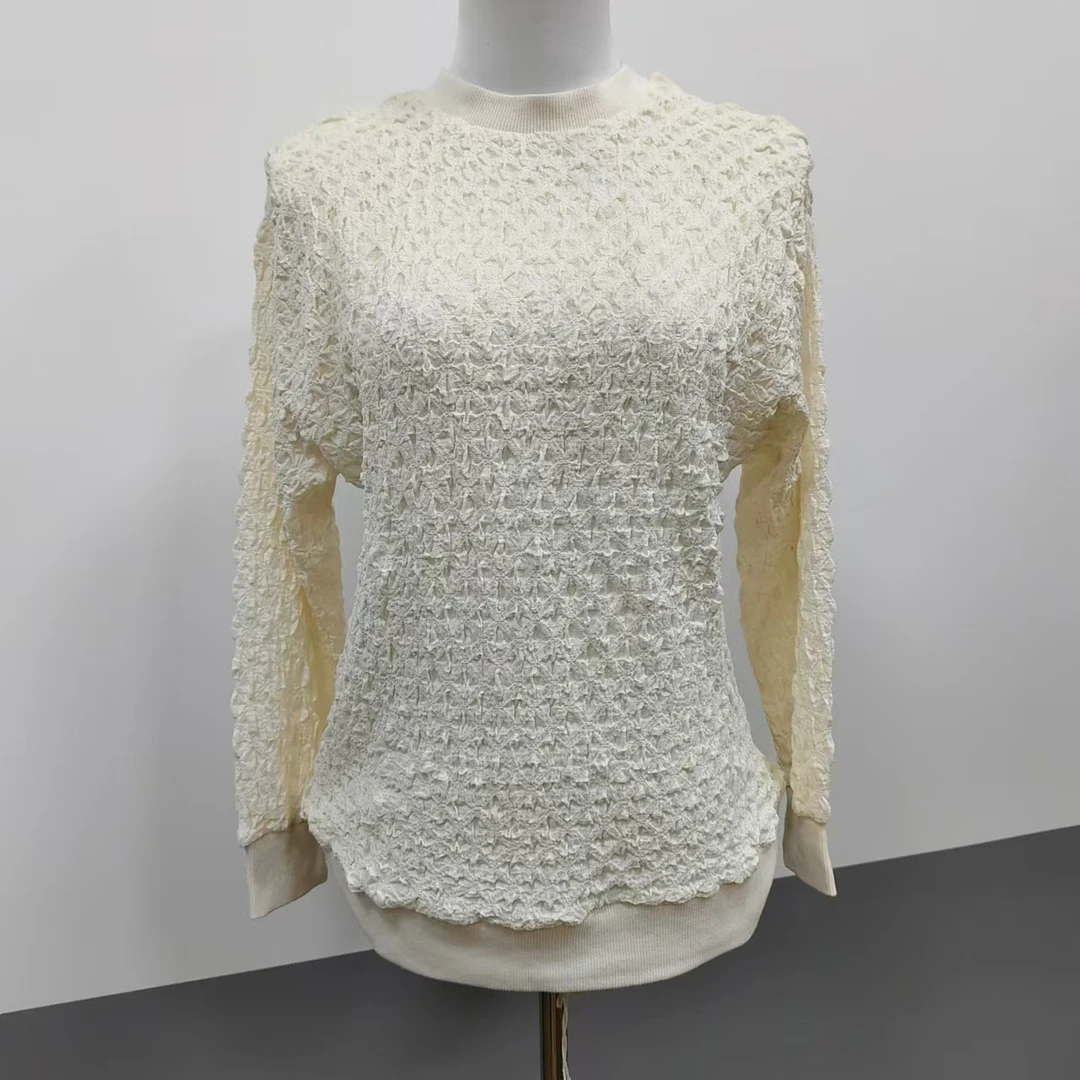 54号三色圆领长袖泡泡衫时尚休闲百搭女士